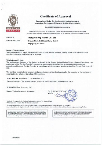 CHINA Hongruntong Marine Co., Ltd. Certificações